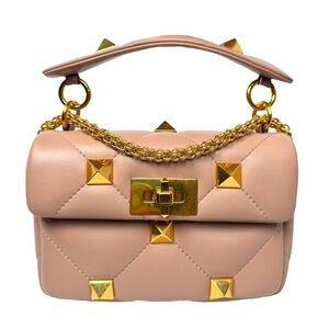Studded Pink Handbag with Gold Accents